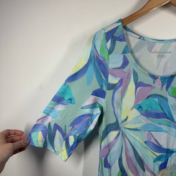 Soft Surroundings Stella Dress Women MP Painterly Blue Floral Maxi Spring Art - Picture 5 of 8